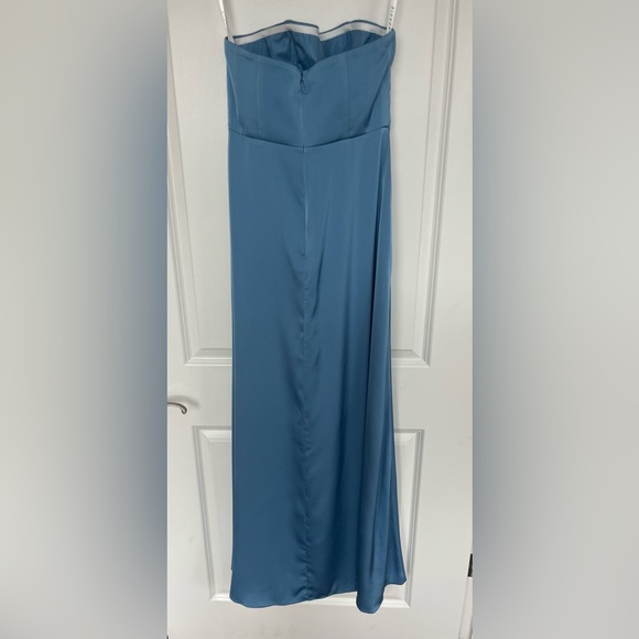 Azazie Wren Stretch Satin Dress- Steel Blue - Picture 7 of 11